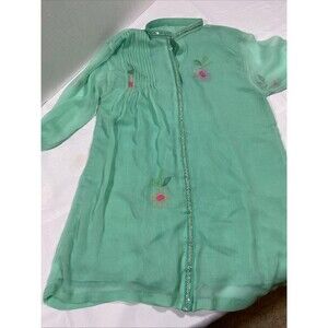 Whimsical Hand Embroidered Boho Chic Chiffon TopTunic lined with cotton silk S